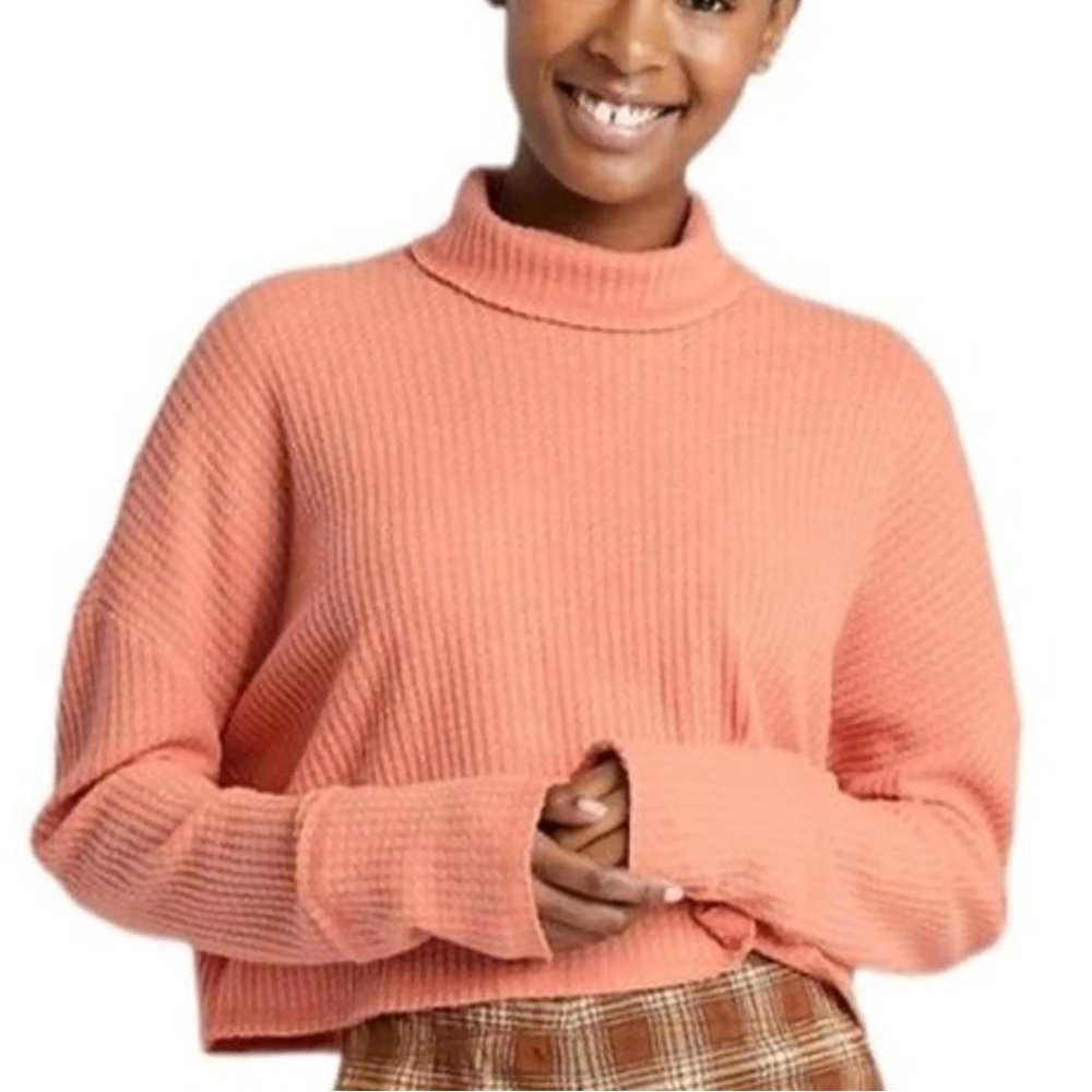 3/$15 Wild Fable NWT peach waffle knit cropped long sleeve turtleneck - SO soft!